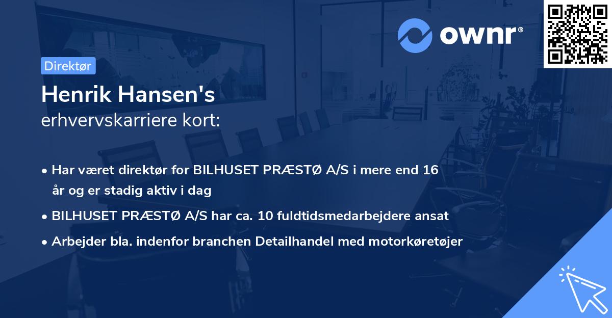 Henrik Hansen's erhvervskarriere kort