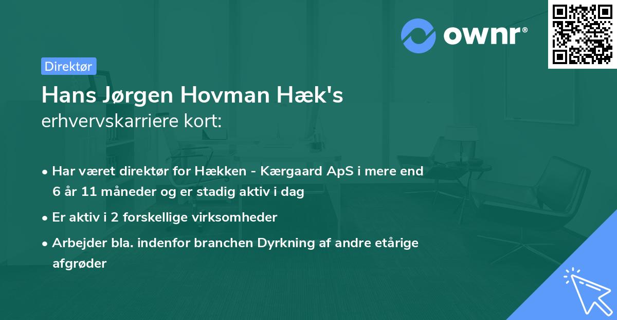 Hans Jørgen Hovman Hæk's erhvervskarriere kort