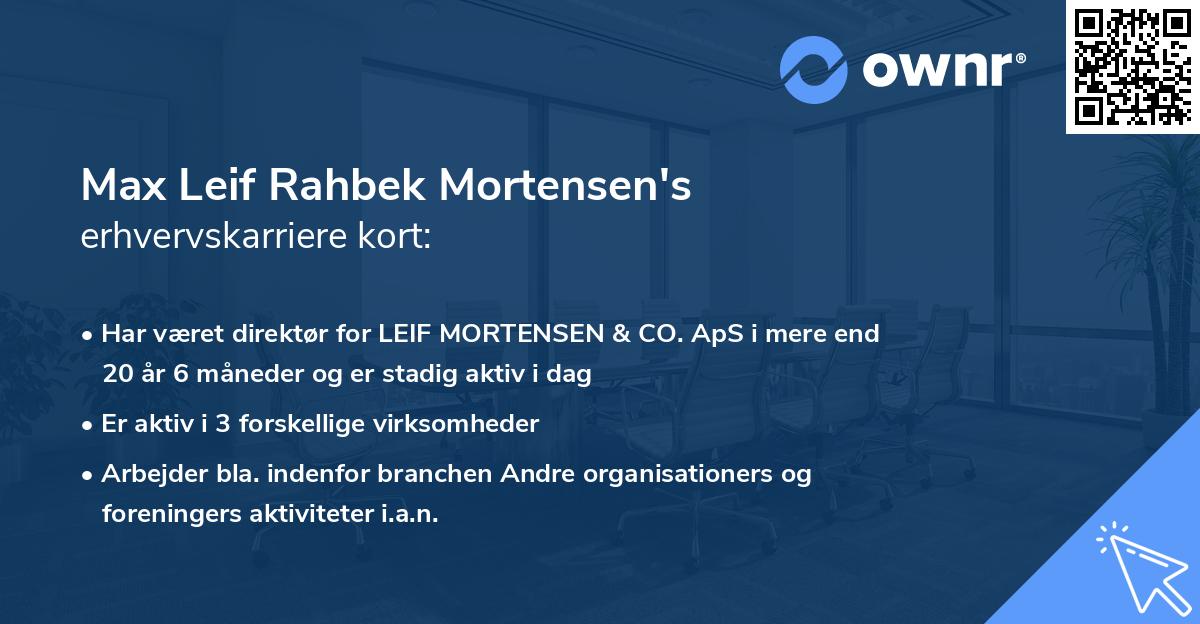 Max Leif Rahbek Mortensen's erhvervskarriere kort