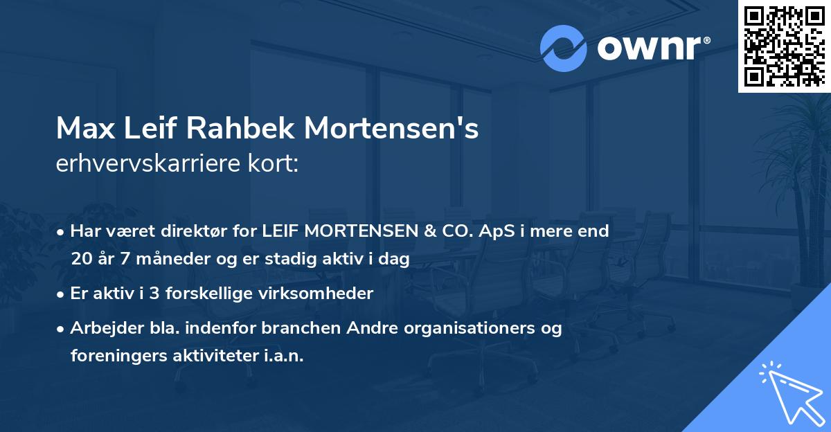 Max Leif Rahbek Mortensen's erhvervskarriere kort