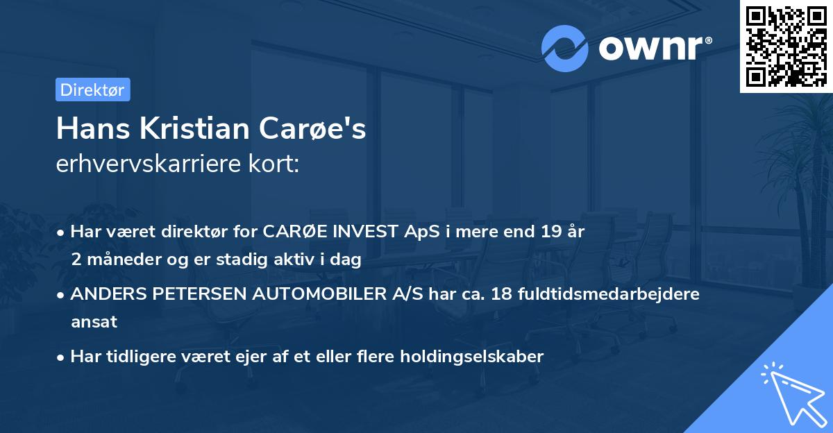 Hans Kristian Carøe's erhvervskarriere kort