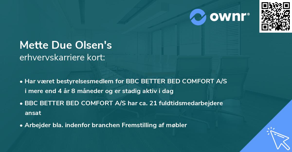 Mette Due Olsen's erhvervskarriere kort