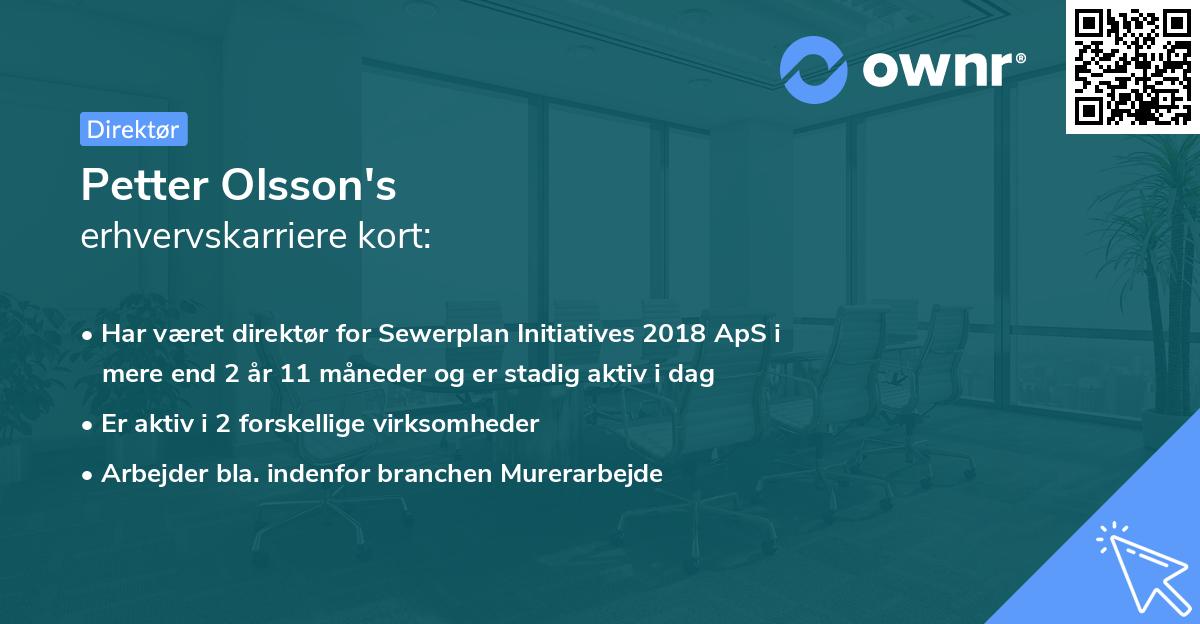 Petter Olsson's erhvervskarriere kort