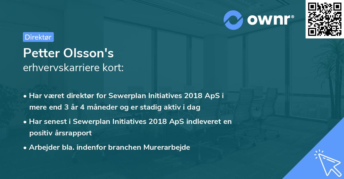 Petter Olsson's erhvervskarriere kort