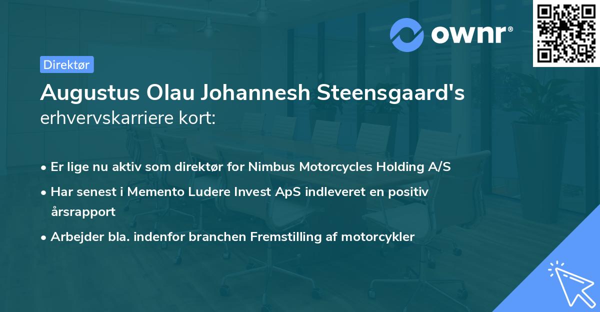 Augustus Olau Johannesh Steensgaard's erhvervskarriere kort