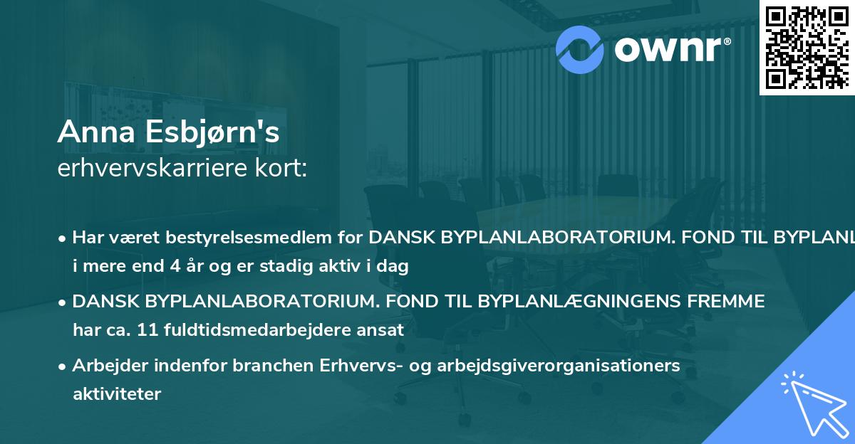 Anna Esbjørn's erhvervskarriere kort