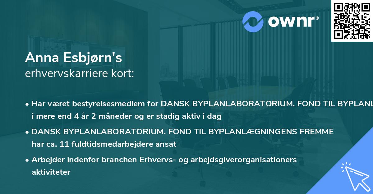Anna Esbjørn's erhvervskarriere kort