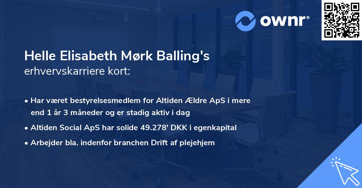 Helle Elisabeth Mørk Balling's erhvervskarriere kort