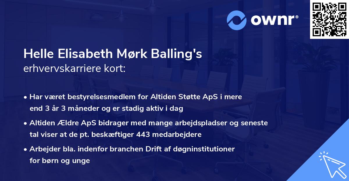 Helle Elisabeth Mørk Balling's erhvervskarriere kort