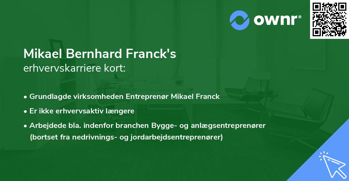 Mikael Bernhard Franck's erhvervskarriere kort