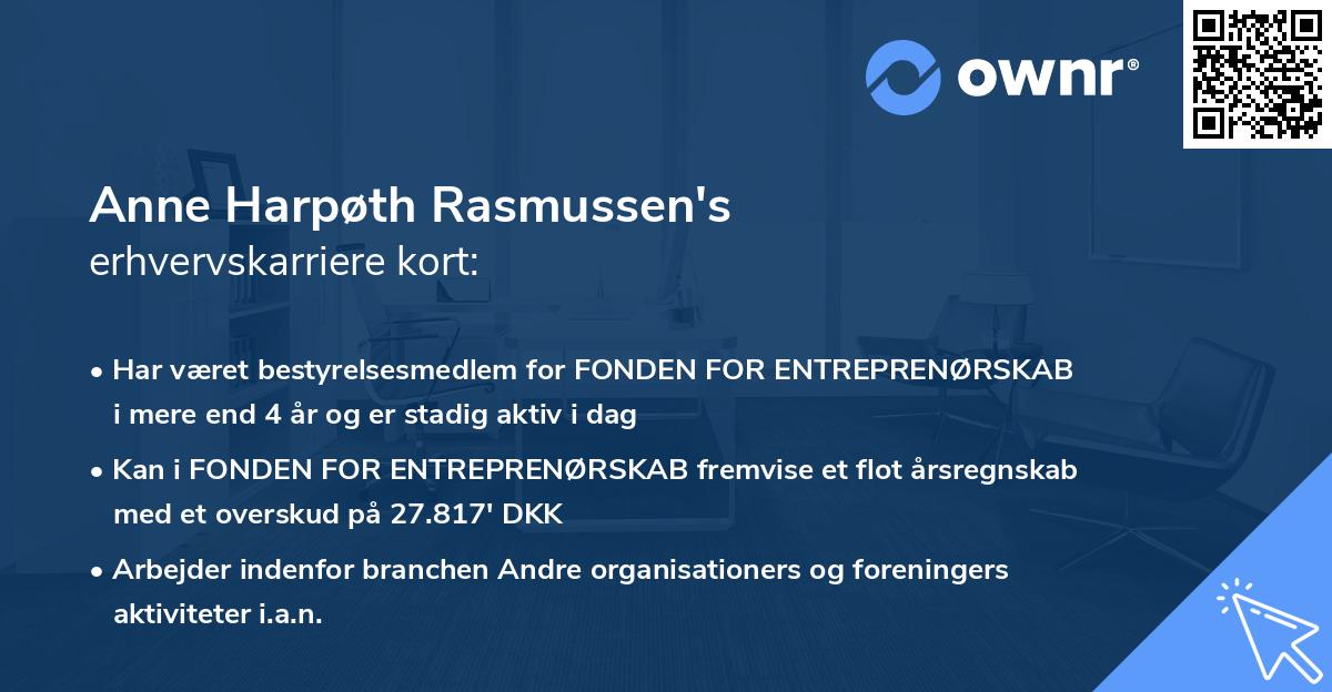 Anne Harpøth Rasmussen's erhvervskarriere kort