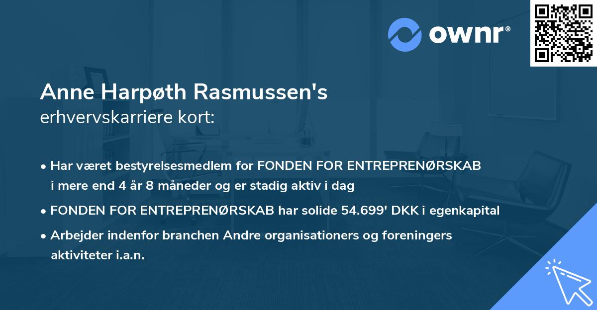 Anne Harpøth Rasmussen's erhvervskarriere kort