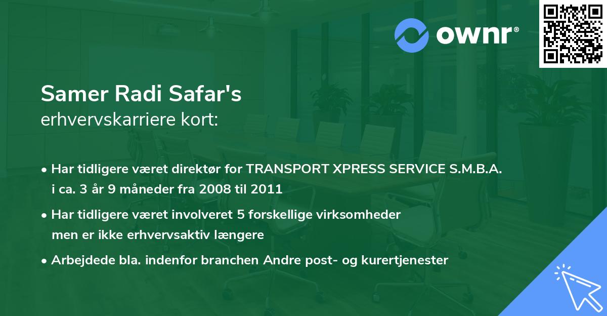 Samer Radi Safar's erhvervskarriere kort