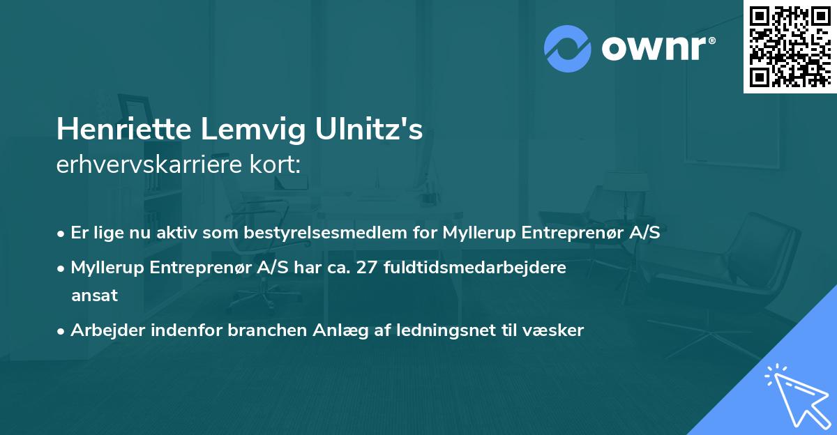 Henriette Lemvig Ulnitz's erhvervskarriere kort