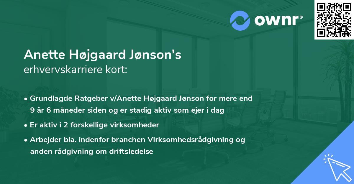 Anette Højgaard Jønson's erhvervskarriere kort