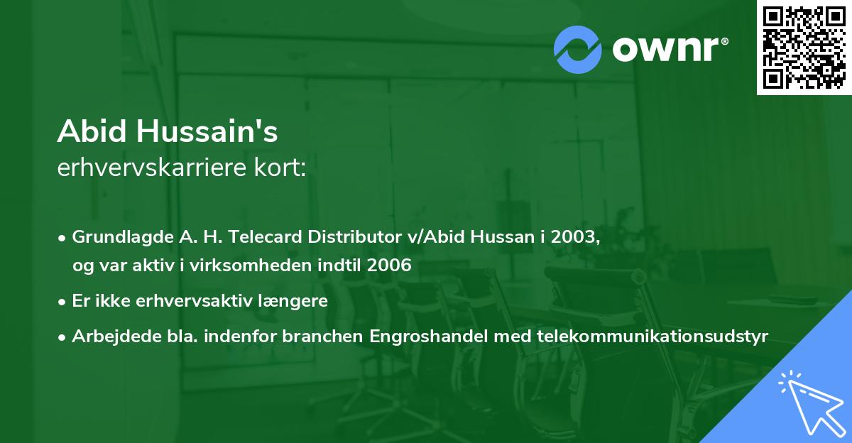 Abid Hussain's erhvervskarriere kort