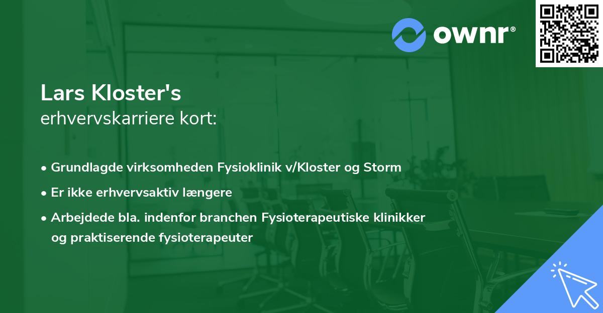 Lars Kloster's erhvervskarriere kort