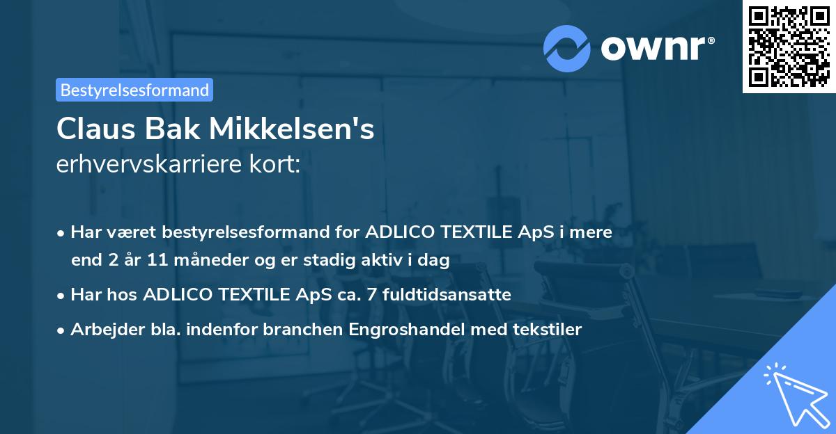 Claus Bak Mikkelsen's erhvervskarriere kort