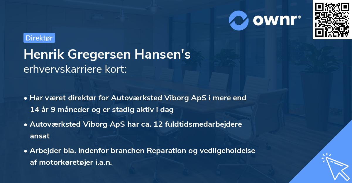 Henrik Gregersen Hansen's erhvervskarriere kort