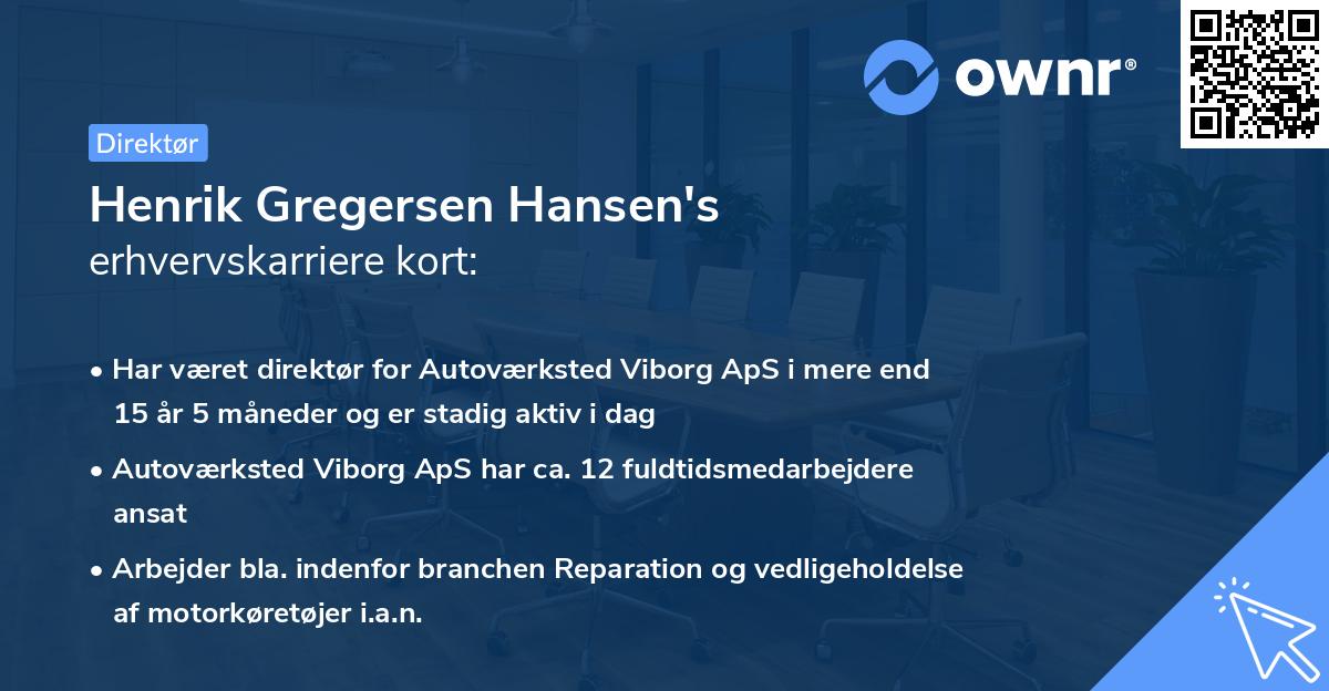 Henrik Gregersen Hansen's erhvervskarriere kort