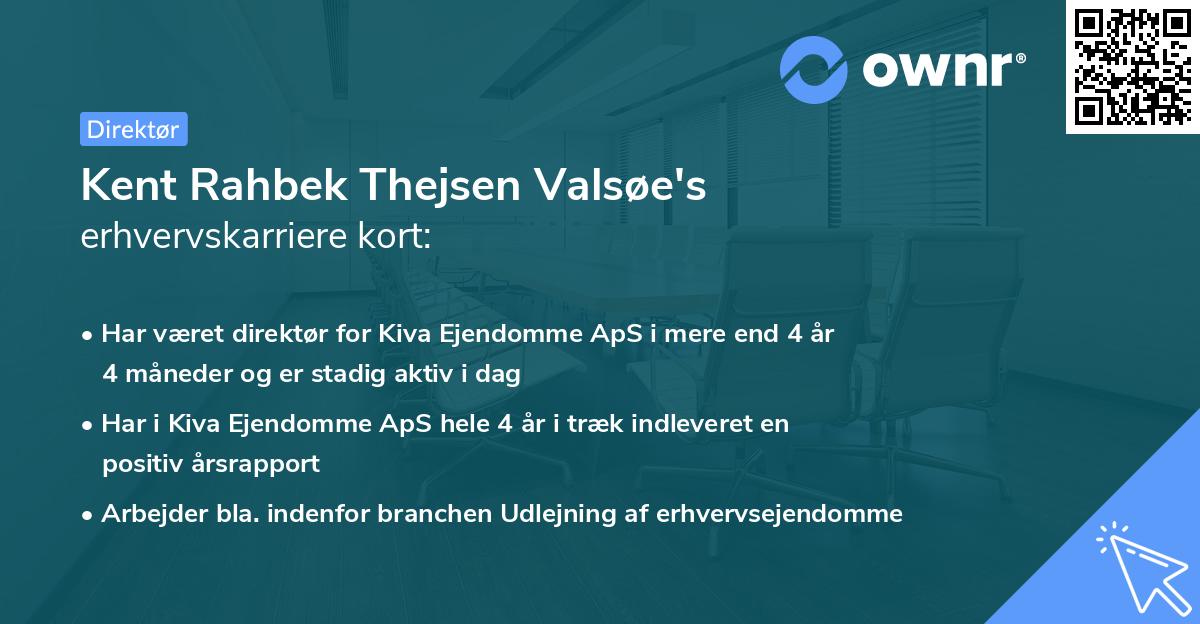 Kent Rahbek Thejsen Valsøe's erhvervskarriere kort