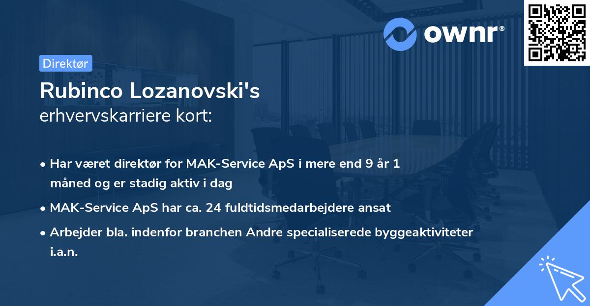 Rubinco Lozanovski's erhvervskarriere kort