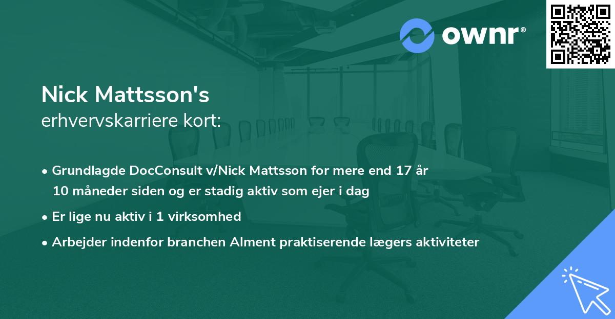 Nick Mattsson's erhvervskarriere kort