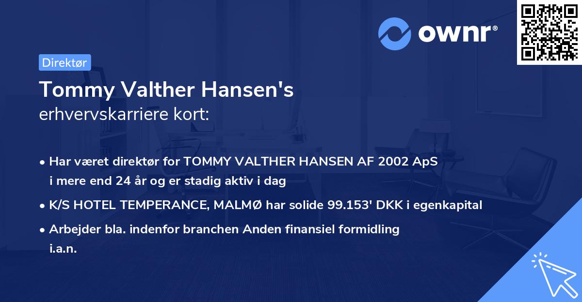 Tommy Valther Hansen's erhvervskarriere kort