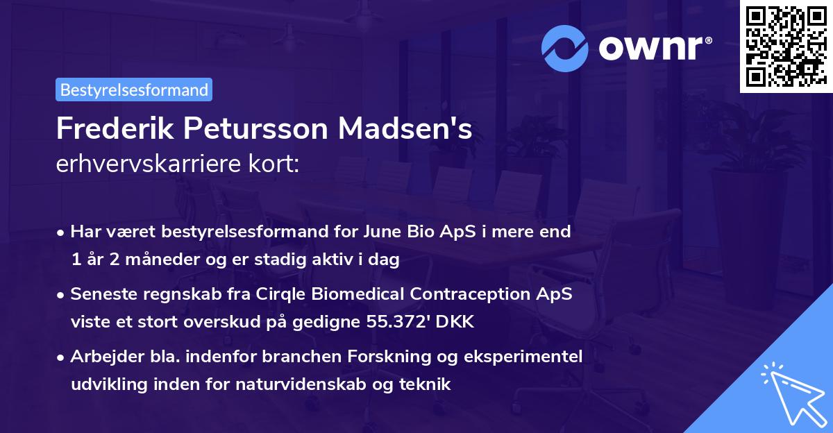 Frederik Petursson Madsen's erhvervskarriere kort