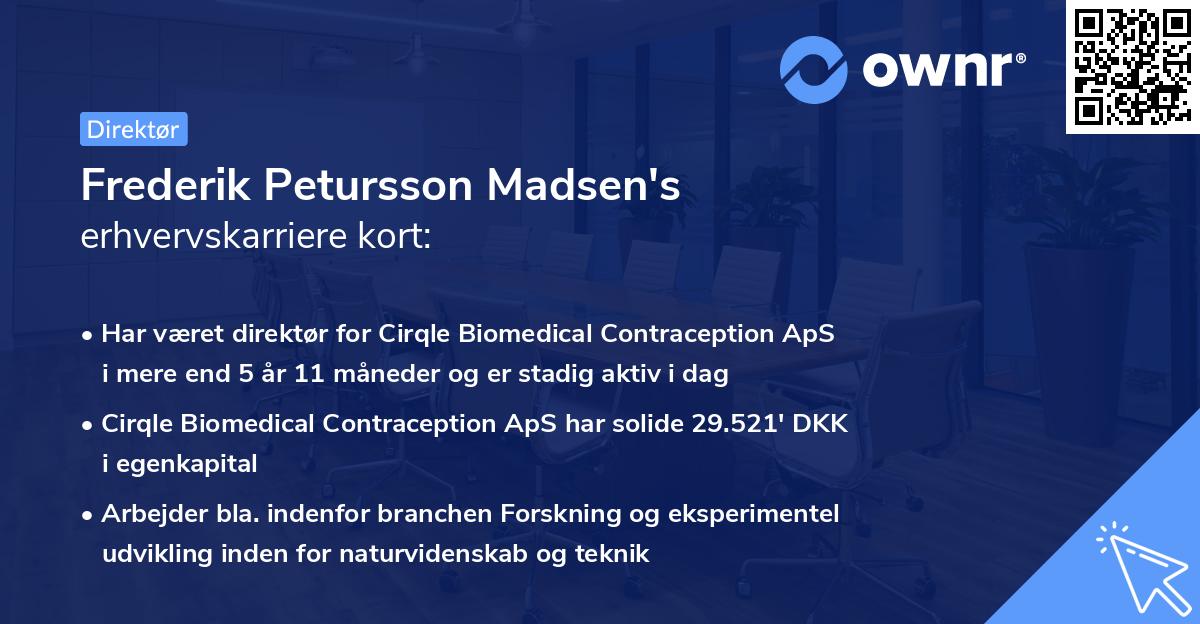 Frederik Petursson Madsen's erhvervskarriere kort