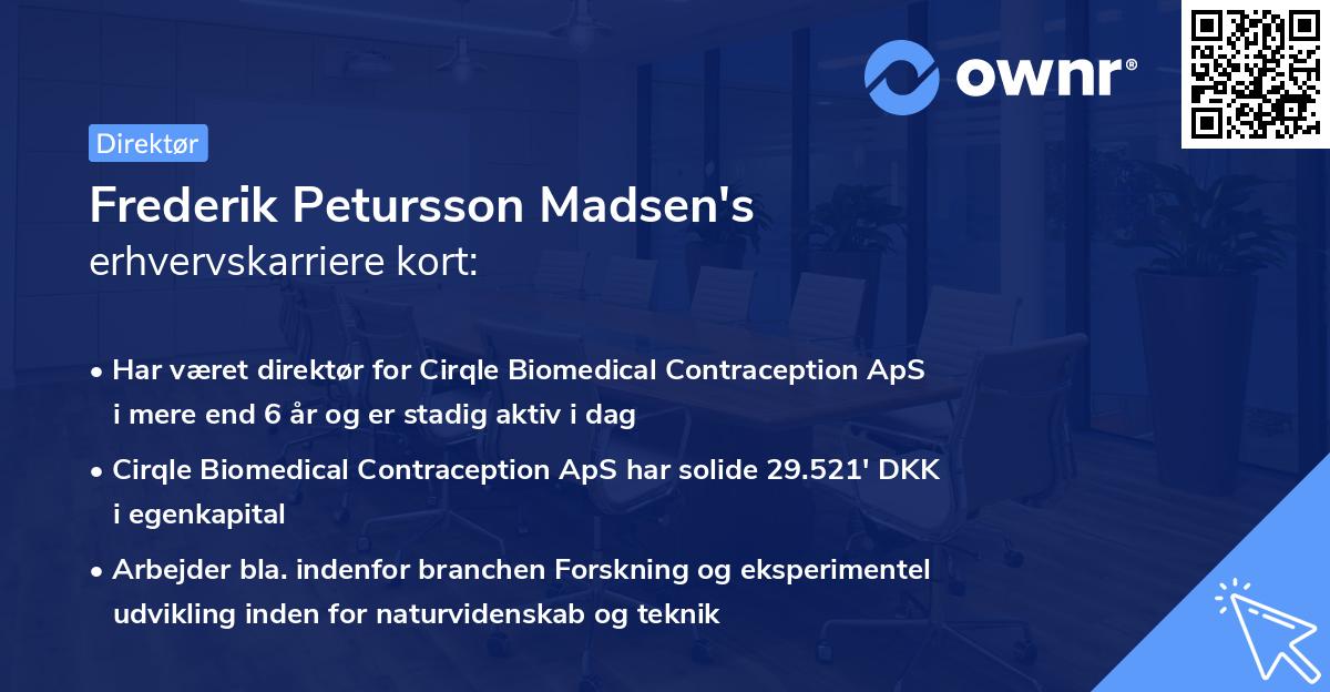 Frederik Petursson Madsen's erhvervskarriere kort