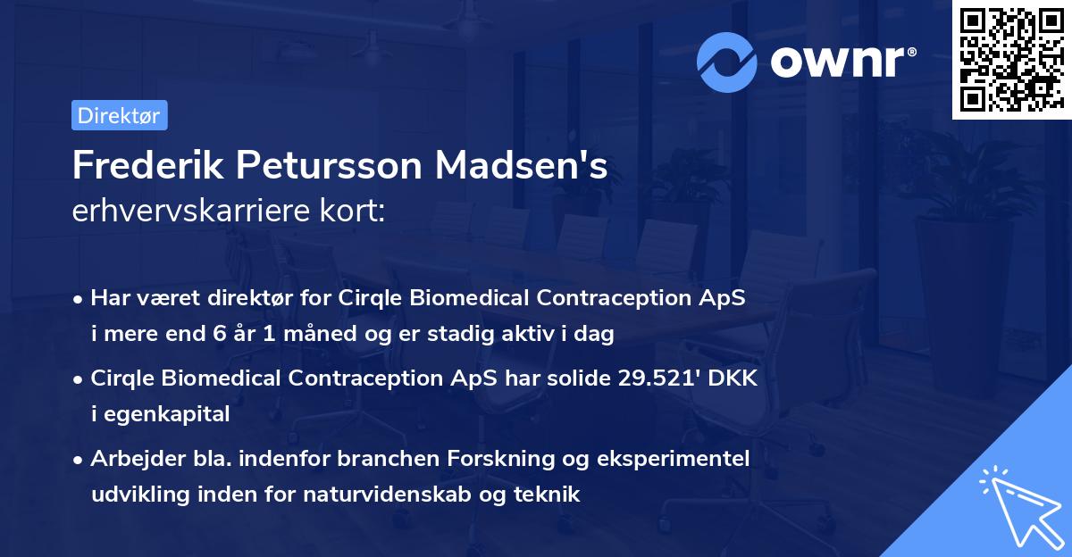 Frederik Petursson Madsen's erhvervskarriere kort