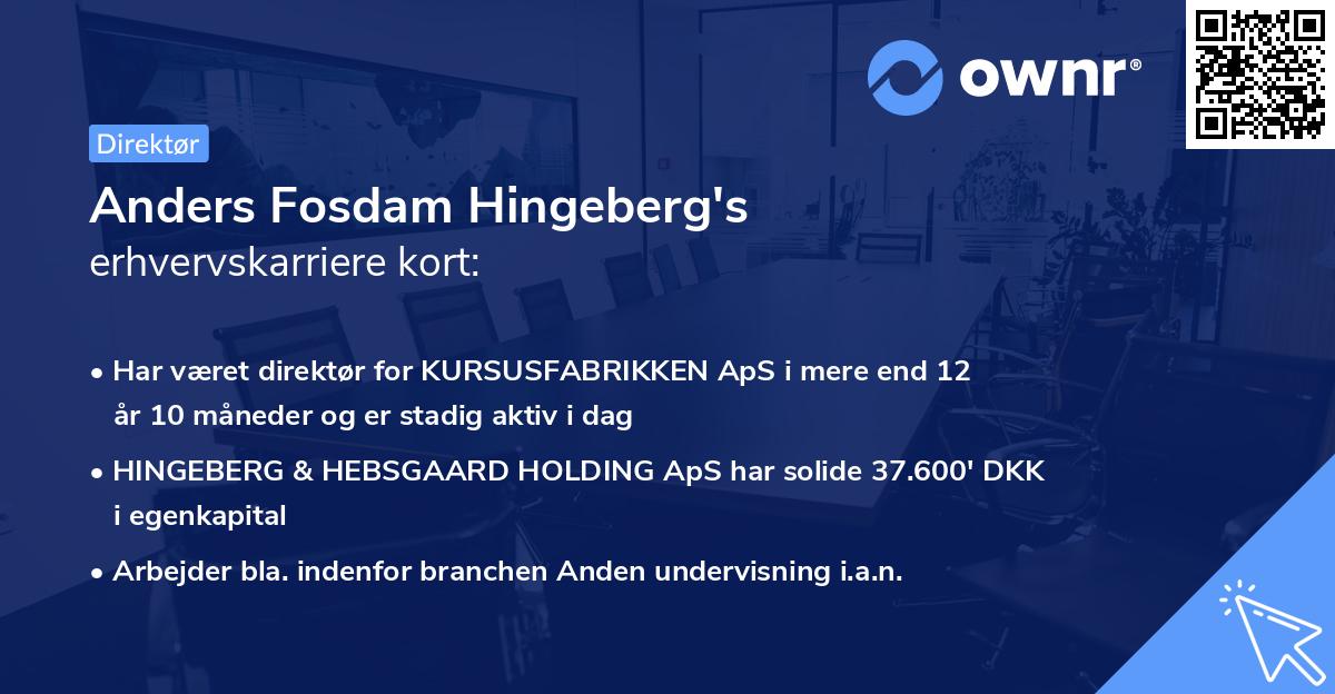 Anders Fosdam Hingeberg's erhvervskarriere kort