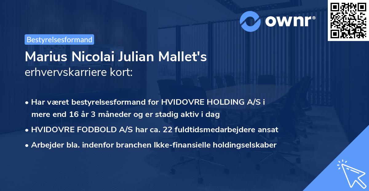 Marius Nicolai Julian Mallet's erhvervskarriere kort