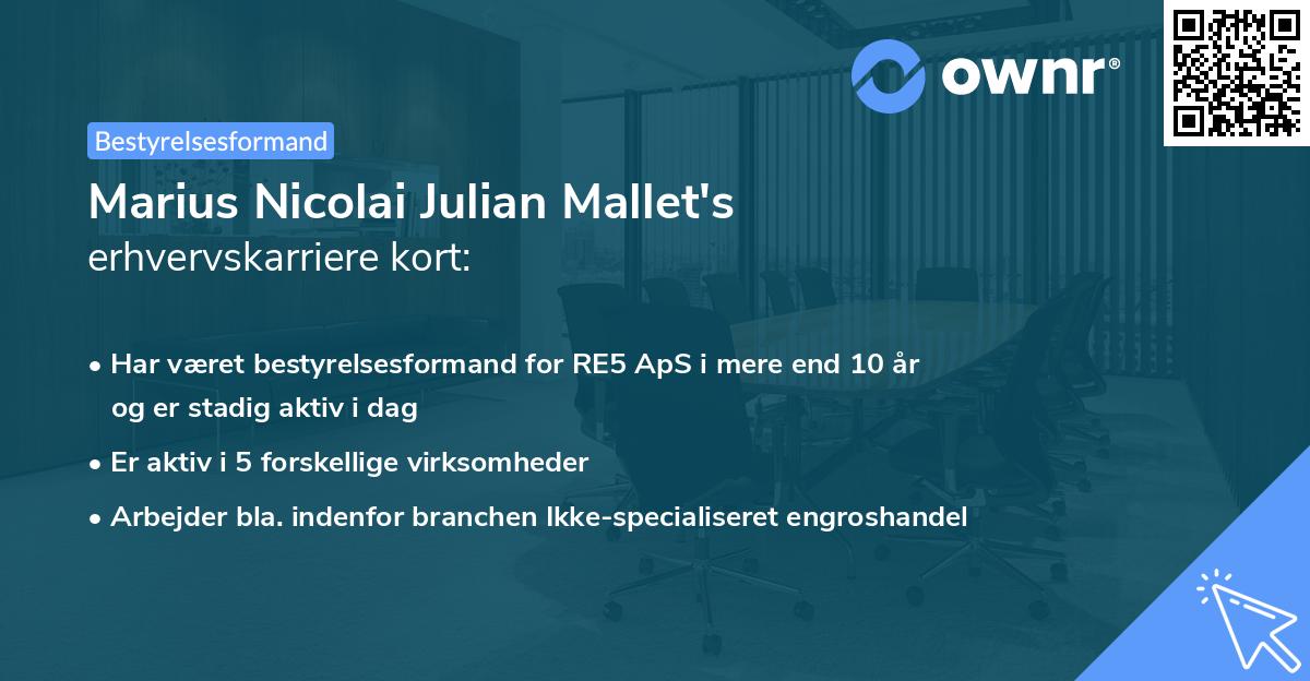 Marius Nicolai Julian Mallet's erhvervskarriere kort