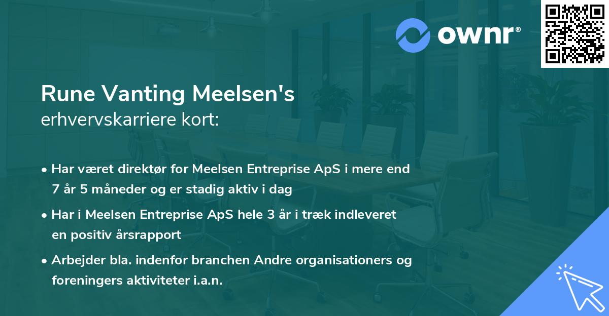 Rune Vanting Meelsen's erhvervskarriere kort