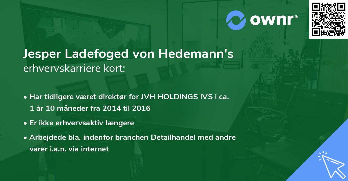 Jesper Ladefoged von Hedemann's erhvervskarriere kort
