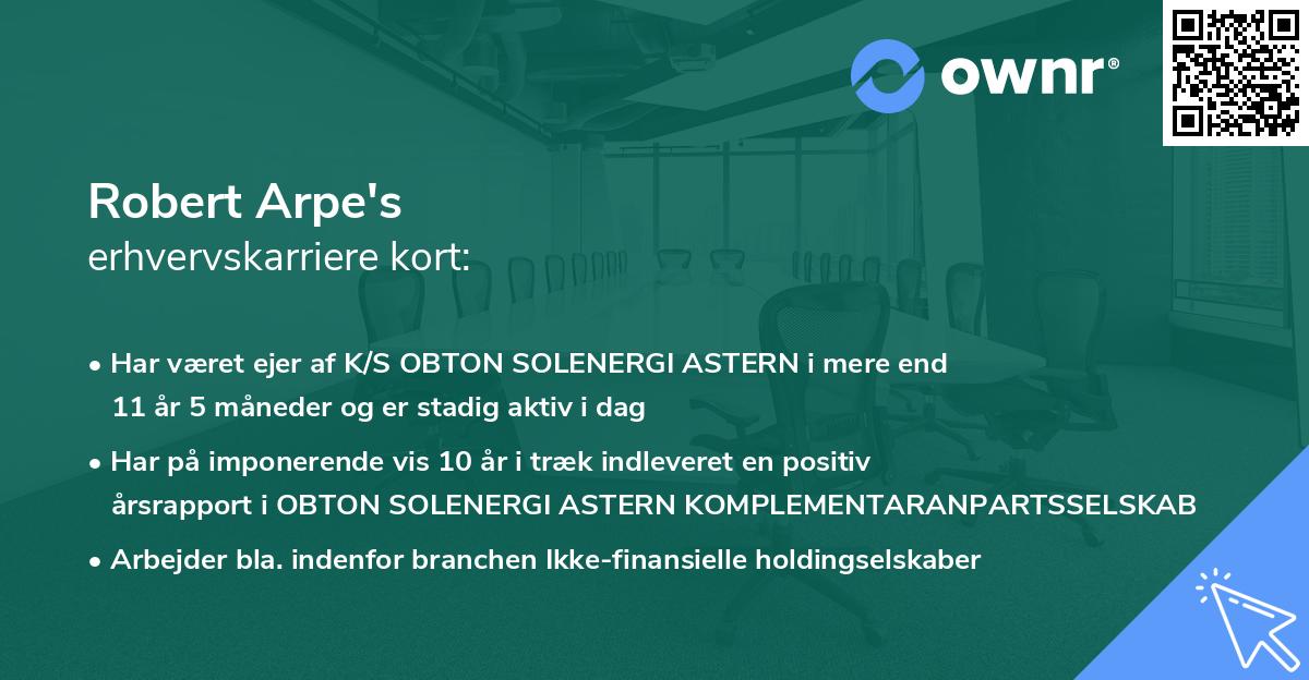 Robert Arpe's erhvervskarriere kort