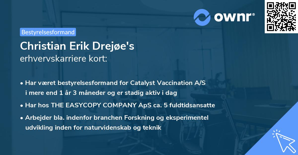Christian Erik Drejøe's erhvervskarriere kort