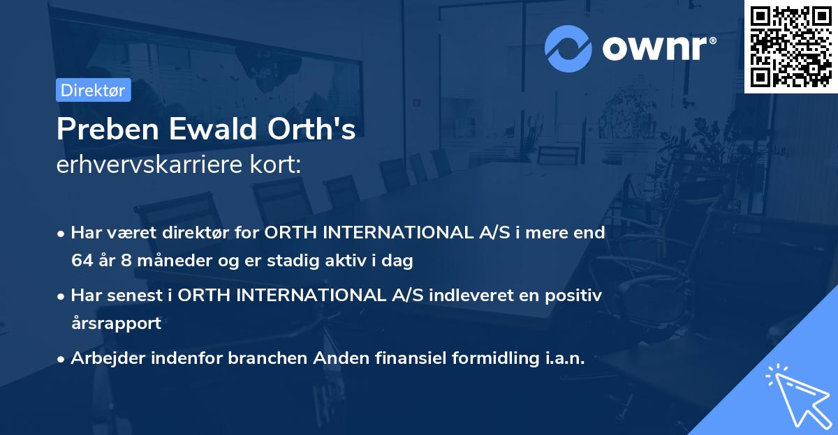 Preben Ewald Orth's erhvervskarriere kort