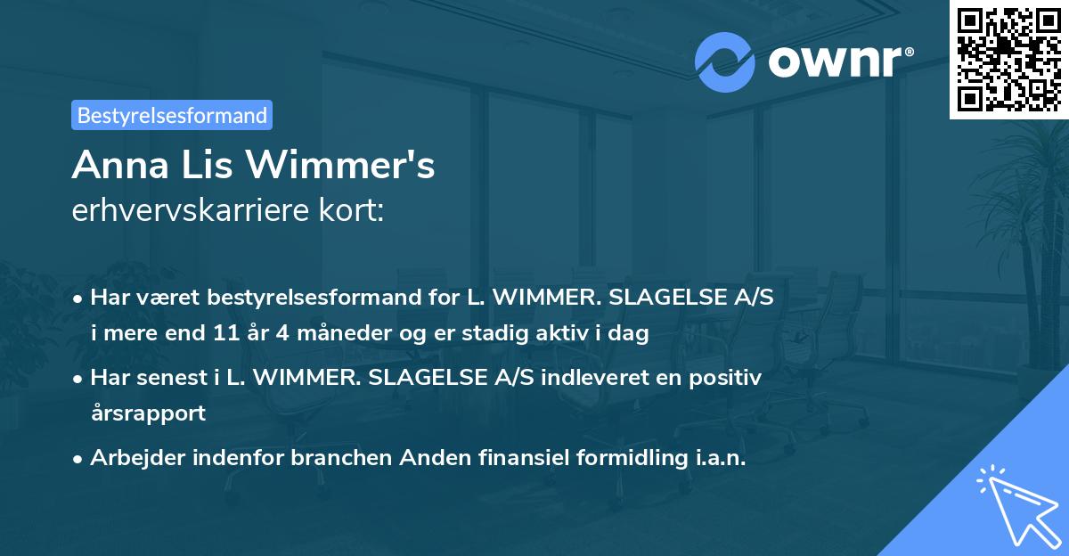 Anna Lis Wimmer's erhvervskarriere kort