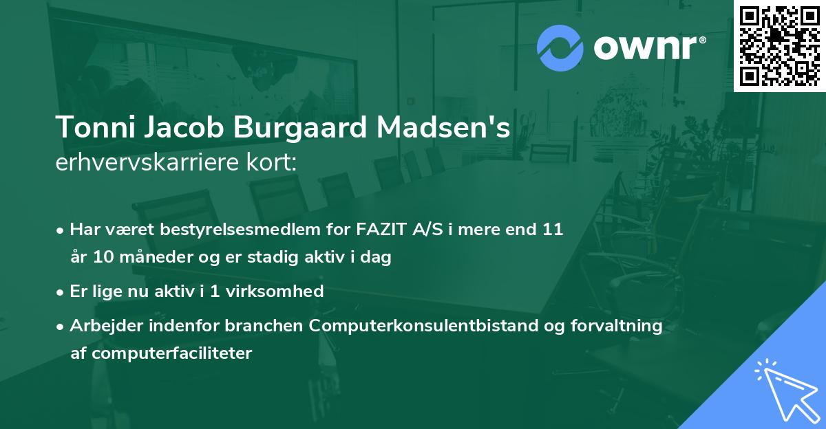 Tonni Jacob Burgaard Madsen's erhvervskarriere kort
