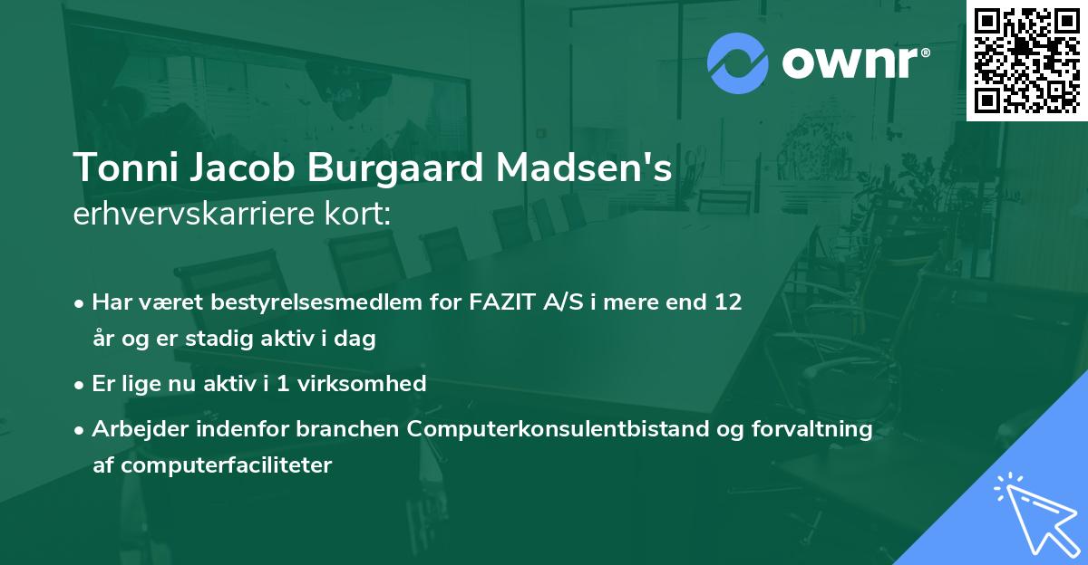 Tonni Jacob Burgaard Madsen's erhvervskarriere kort