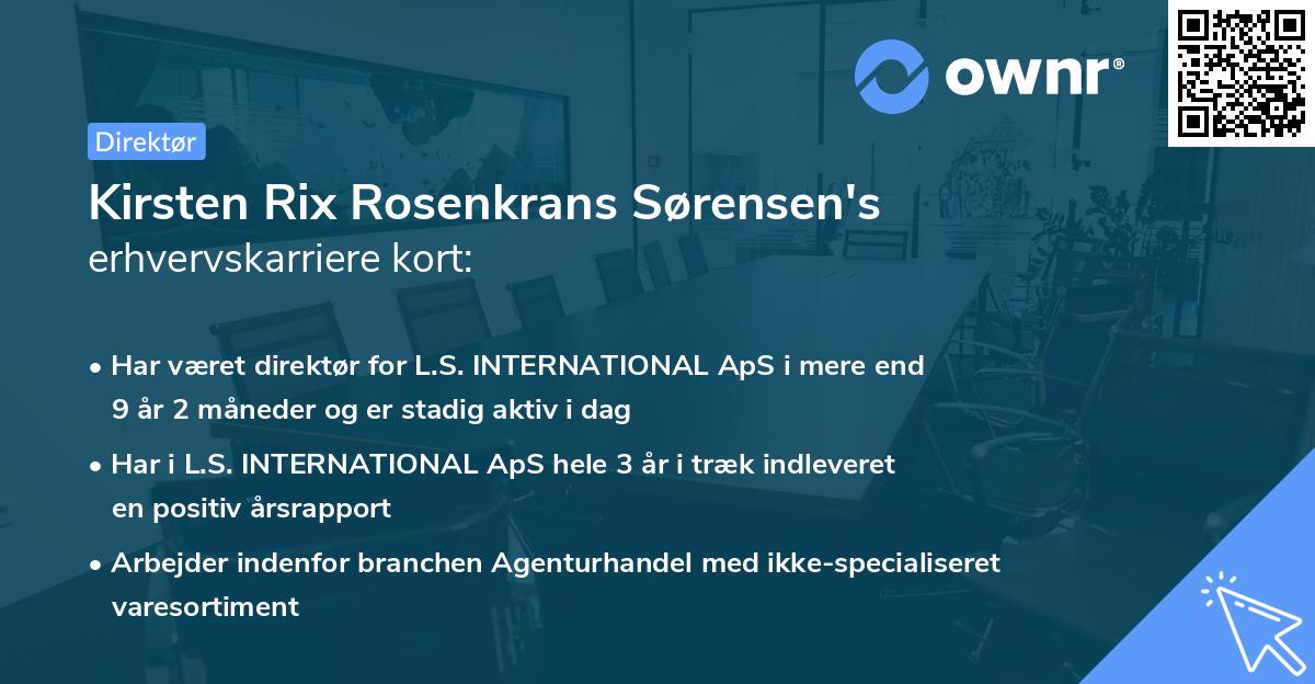 Kirsten Rix Rosenkrans Sørensen's erhvervskarriere kort