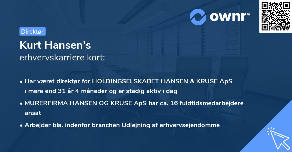Kurt Hansen's erhvervskarriere kort
