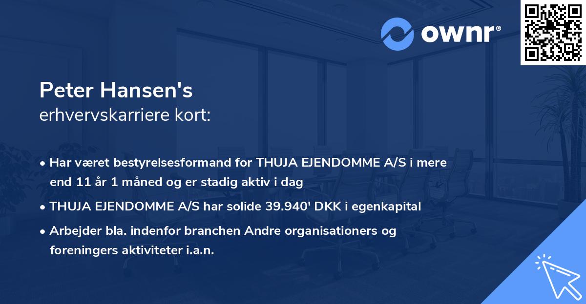 Peter Hansen's erhvervskarriere kort