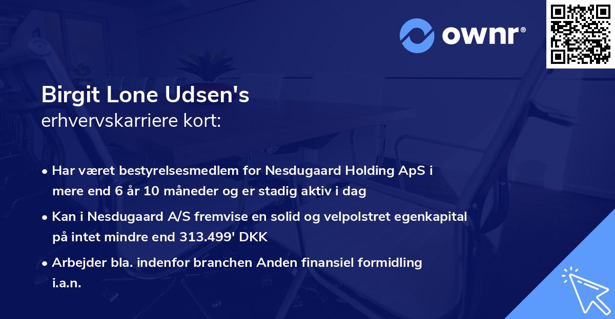 Birgit Lone Udsen's erhvervskarriere kort
