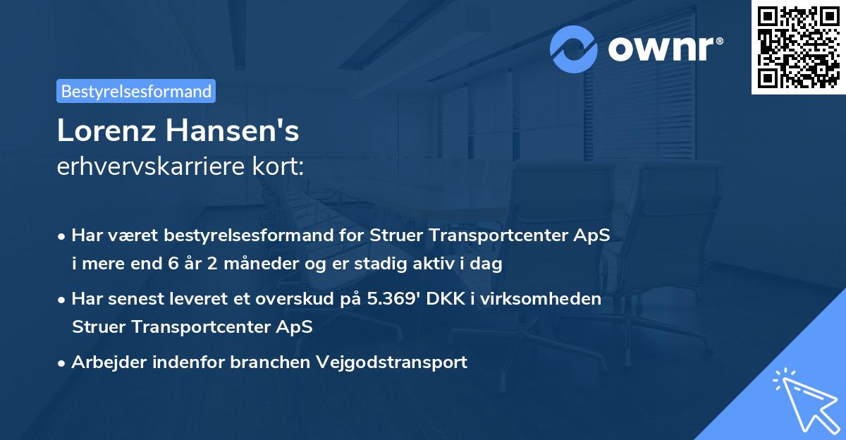 Lorenz Hansen's erhvervskarriere kort