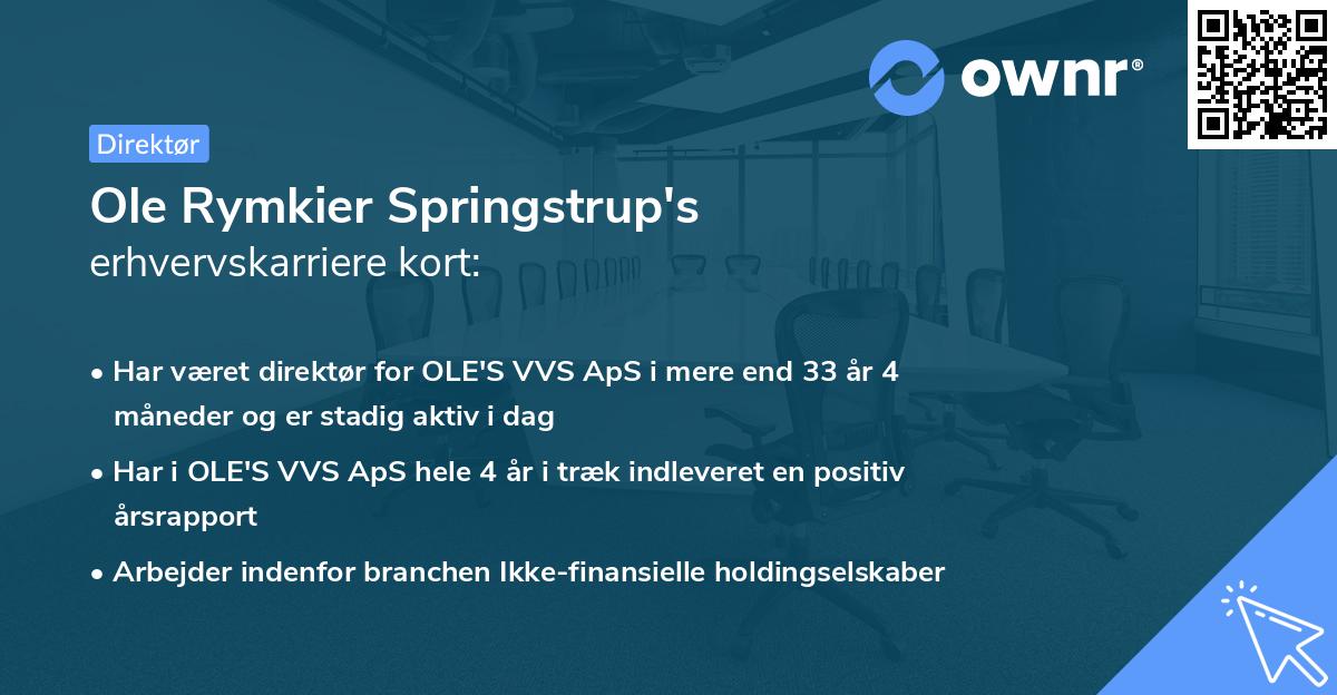 Ole Rymkier Springstrup's erhvervskarriere kort