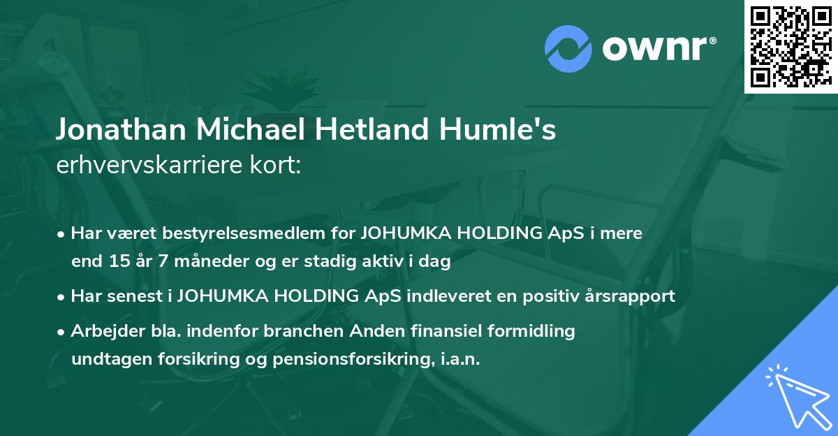 Jonathan Michael Hetland Humle's erhvervskarriere kort